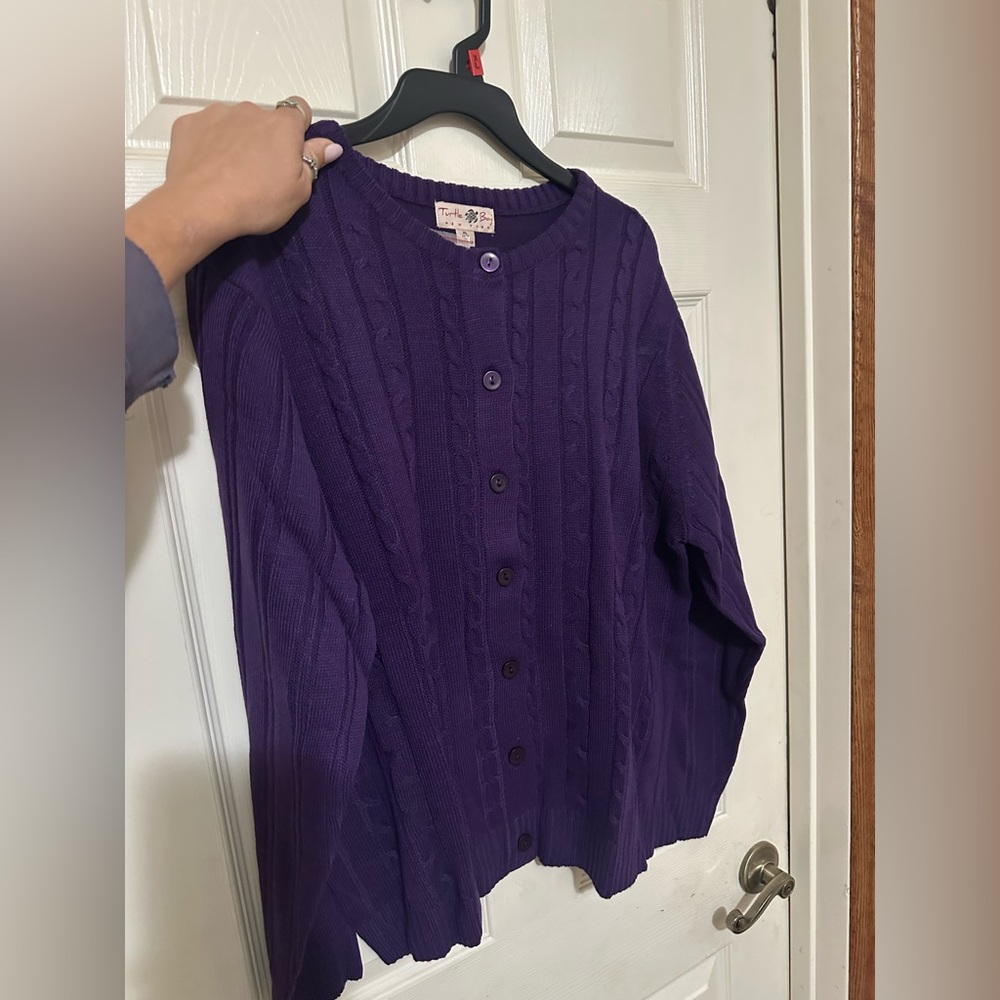 Talbots Deep Purple Cable Knit Cardigan